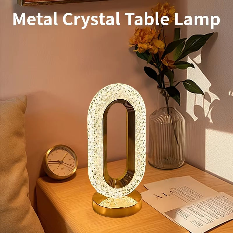Elegant Oval USB Rechargeable Crystal Table Lamp - Perfect for Living Room, Bedroom, and Nighttime Ambiance
