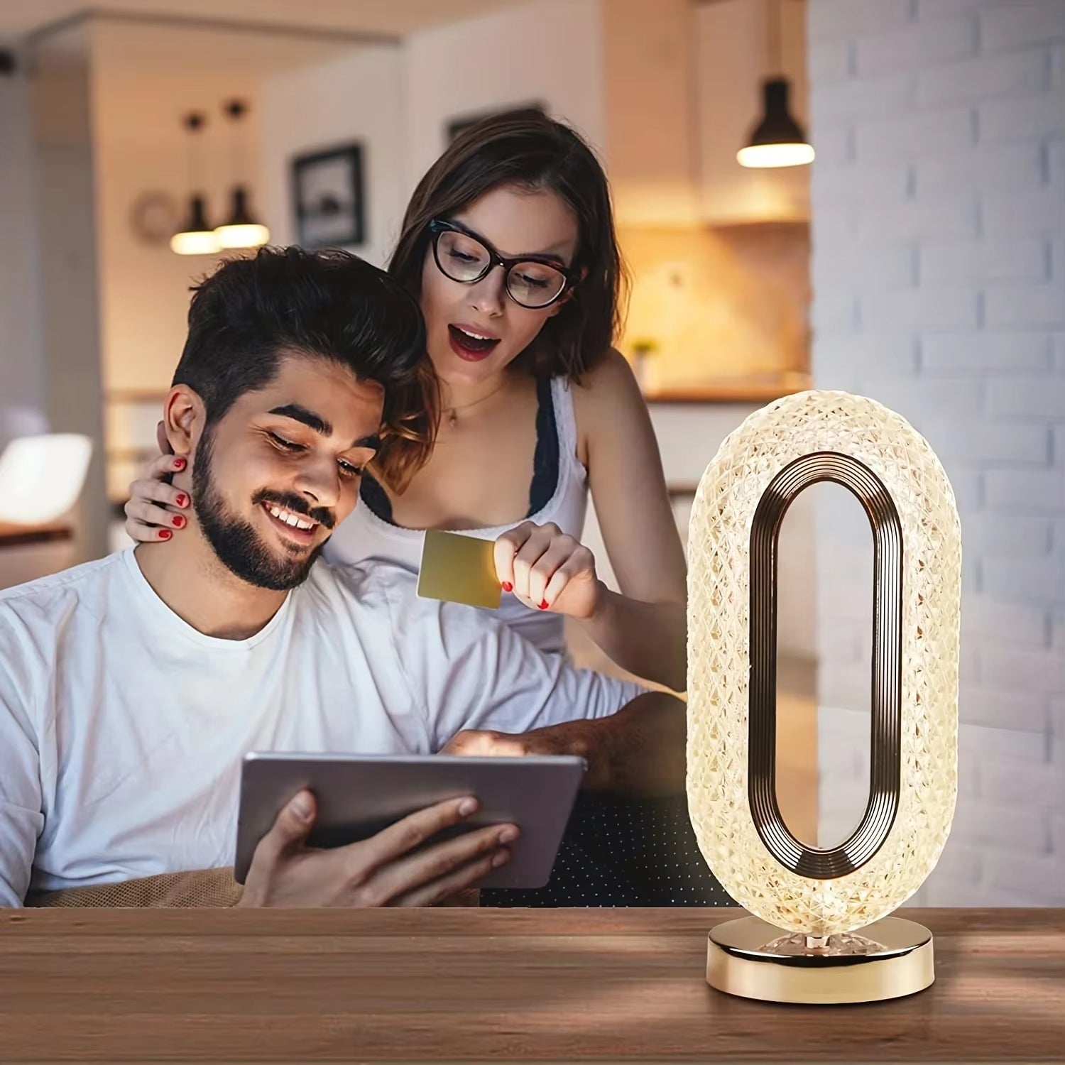 Elegant Oval USB Rechargeable Crystal Table Lamp - Perfect for Living Room, Bedroom, and Nighttime Ambiance