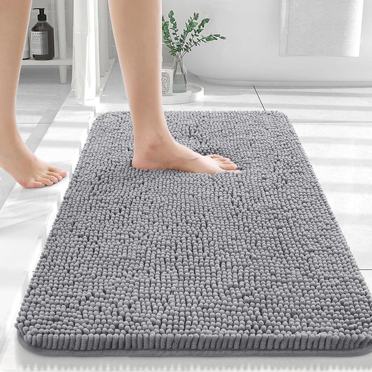 Luxurious Grey Chenille Bath Rugs - Extra Soft, Quick-Dry, and Machine Washable with Rubber Backing for Ultimate Comfort and Style