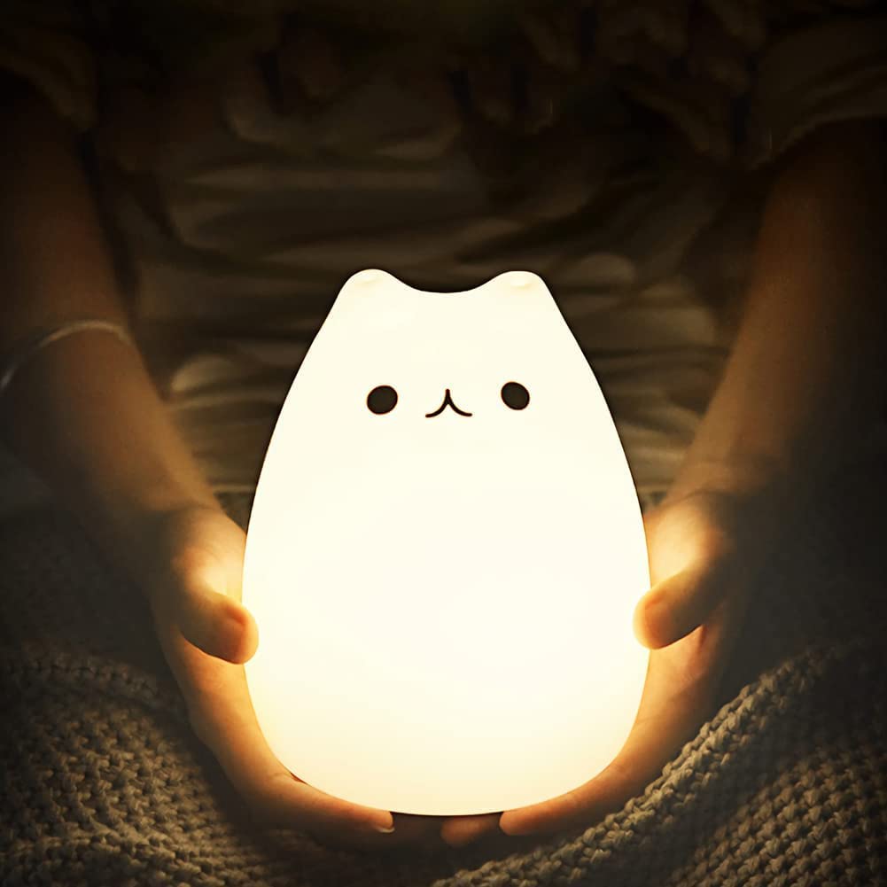Adorable Cat Lamp Set - Remote Control Silicone Night Light for Kids & Toddlers - Rechargeable Kawaii Design - 4 Piece White Collection
