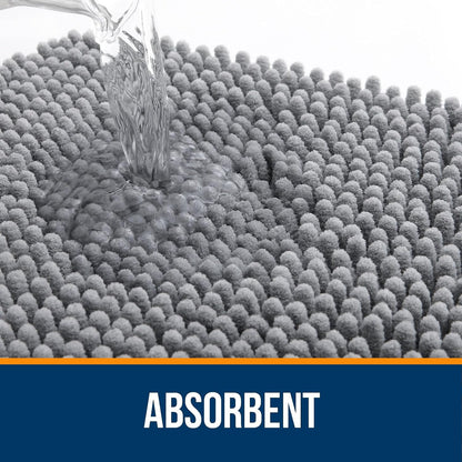 Luxurious Grey Chenille Bath Rugs - Extra Soft, Quick-Dry, and Machine Washable with Rubber Backing for Ultimate Comfort and Style