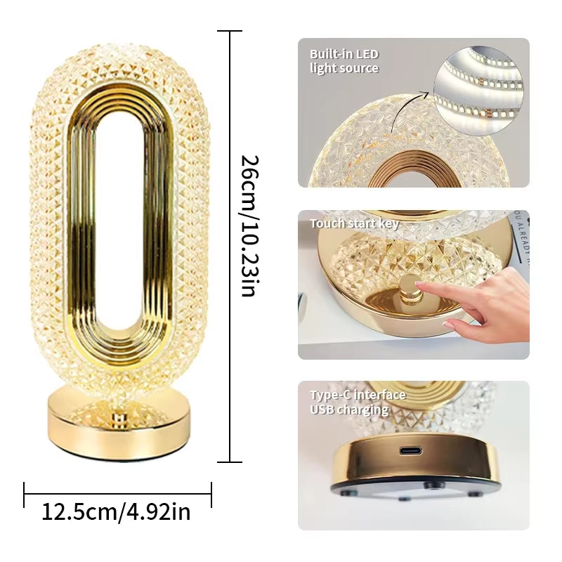 Elegant Oval USB Rechargeable Crystal Table Lamp - Perfect for Living Room, Bedroom, and Nighttime Ambiance