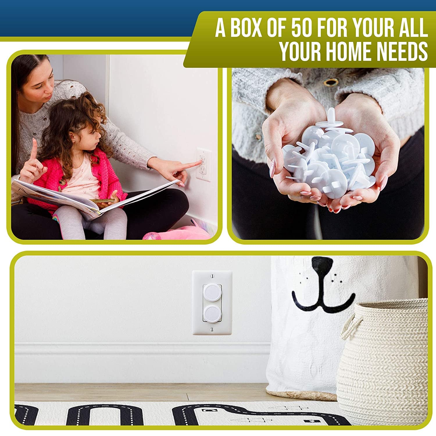 50 Pack Baby Proof Outlet Covers - Safe & Secure Electric Plug Protectors for Home & Office | Sturdy Childproof Socket Covers | Easy Installation to Protect Toddlers & Babies - White